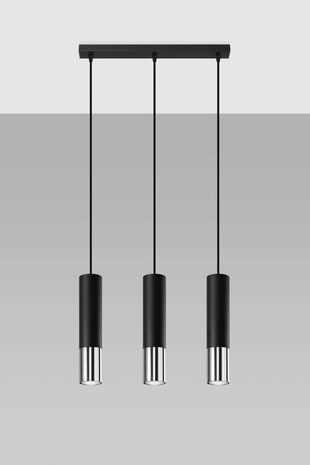 Sollux Lighting LED Hanglamp zwart chrome LOOPEZ - 3 x GU10 aansluiting Sollux Lighting LED Hanglamp zwart chrome LOOPEZ - 3 x GU10 aansluiting