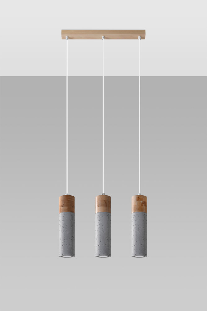 Sollux Lighting LED Hanglamp beton hout ZANE - 3 x GU10 aansluiting