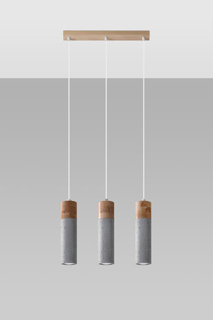 Sollux Lighting LED Hanglamp beton hout ZANE - 3 x GU10 aansluiting