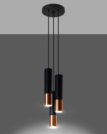 Sollux Lighting LED Hanglamp zwart koper LOOPEZ - 3 x GU10 aansluiting Sollux Lighting LED Hanglamp zwart koper LOOPEZ - 3 x GU10 aansluiting