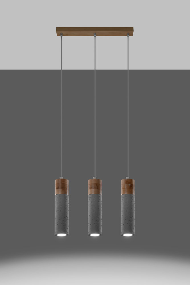 Sollux Lighting LED Hanglamp beton hout ZANE - 3 x GU10 aansluiting