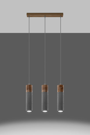 Sollux Lighting LED Hanglamp beton hout ZANE - 3 x GU10 aansluiting