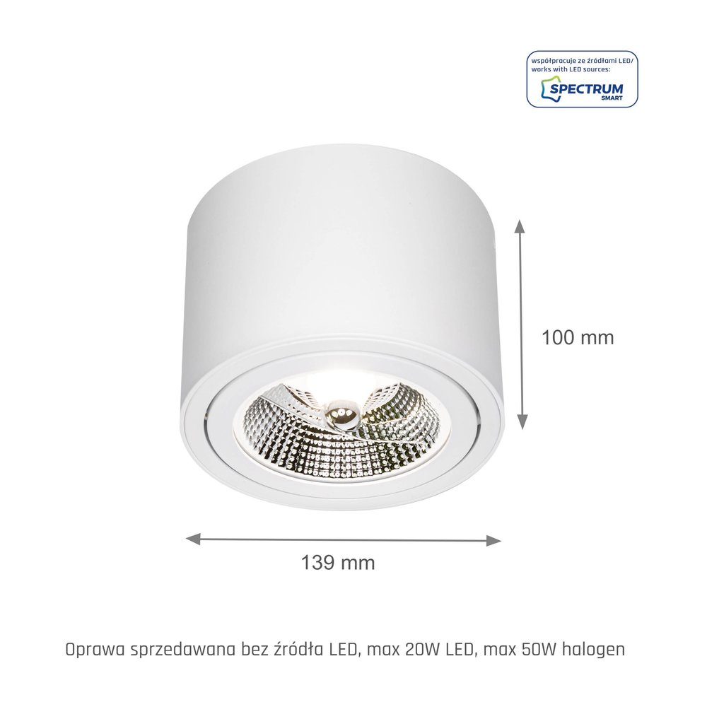Spectrum LED Plafondspot CHLOE - GU10 AR111 - excl. LED spot - Wit rond Spectrum LED Plafondspot CHLOE - GU10 AR111 - excl. LED spot - Wit rond