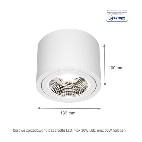 Spectrum LED Plafondspot CHLOE - GU10 AR111 - excl. LED spot - Wit rond Spectrum LED Plafondspot CHLOE - GU10 AR111 - excl. LED spot - Wit rond