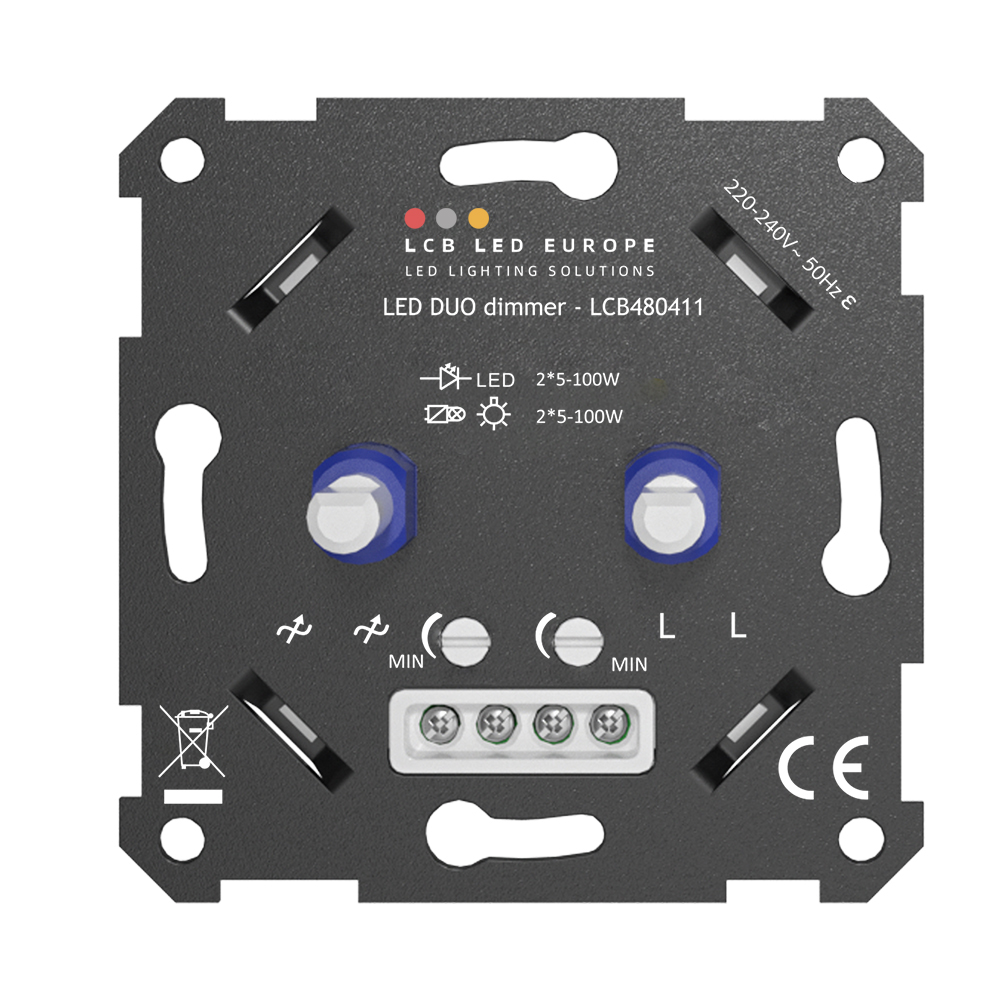 LED Dimmer DUO inbouw 2x 5100W Universeel Fase afsnijding