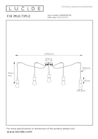Lucide FIX MULTIPLE - Hanglamp - 5xE27 - Zwart Lucide FIX MULTIPLE - Hanglamp - 5xE27 - Zwart