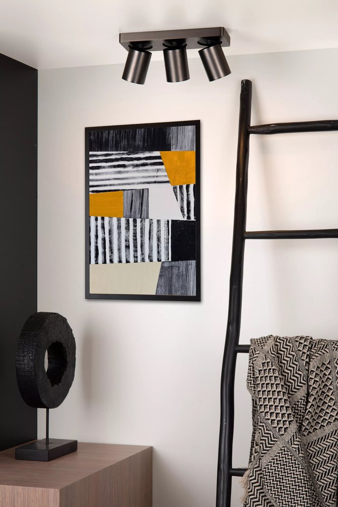 Lucide Lucide NIGEL - Plafondspot - LED Dim to warm - GU10 - 3x5W 2200K/3000K - Zwart Staal Lucide Lucide NIGEL - Plafondspot - LED Dim to warm - GU10 - 3x5W 2200K/3000K - Zwart Staal