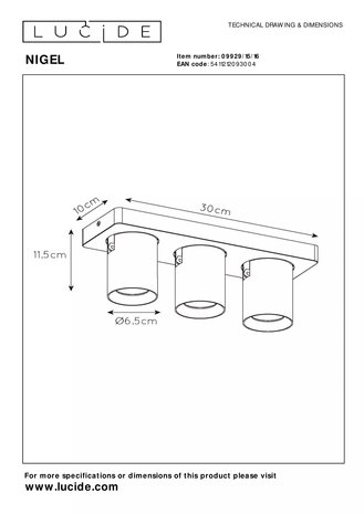 Lucide Lucide NIGEL - Plafondspot - LED Dim to warm - GU10 - 3x5W 2200K/3000K - Zwart Staal Lucide Lucide NIGEL - Plafondspot - LED Dim to warm - GU10 - 3x5W 2200K/3000K - Zwart Staal