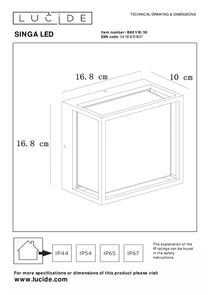 Lucide Lucide SINGA LED - Wandlamp Buiten - LED - 1x9,6W 3000K - IP54 - Zwart Lucide Lucide SINGA LED - Wandlamp Buiten - LED - 1x9,6W 3000K - IP54 - Zwart