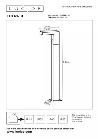 Lucide TEXAS-IR - Sokkellamp Buiten - LED - 1x7W 3000K - IP54 - Antraciet Lucide TEXAS-IR - Sokkellamp Buiten - LED - 1x7W 3000K - IP54 - Antraciet