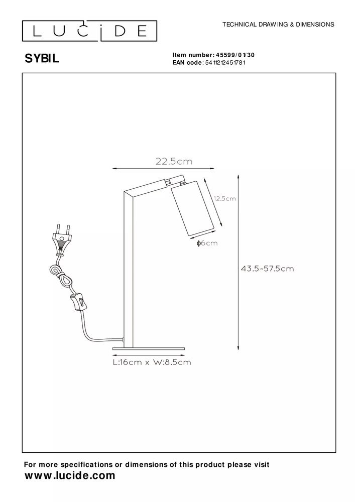Lucide SYBIL - Tafellamp - 1xGU10 - Zwart