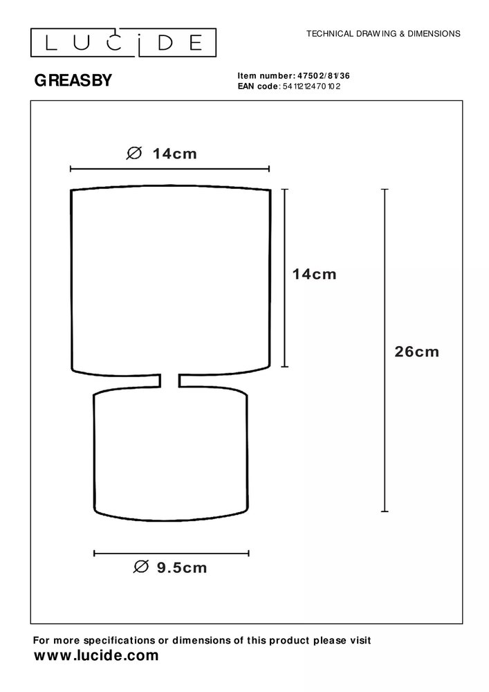 Lucide Lucide GREASBY - Tafellamp - Ø 14 cm - 1xE14 - Grijs Lucide Lucide GREASBY - Tafellamp - Ø 14 cm - 1xE14 - Grijs
