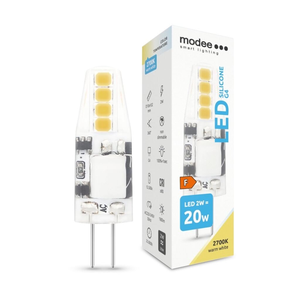Modee LED G4 - 1,8W 180lm - 2700K warm wit licht - 12V AC/DC Modee LED G4 - 1,8W 180lm - 2700K warm wit licht - 12V AC/DC