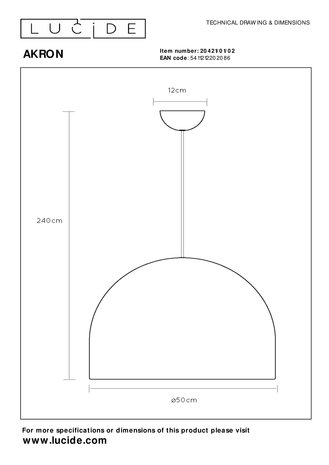 Lucide Lucide AKRON - Hanglamp - Ø 50 cm - 1xE27 - Mat Goud / Messing Lucide Lucide AKRON - Hanglamp - Ø 50 cm - 1xE27 - Mat Goud / Messing