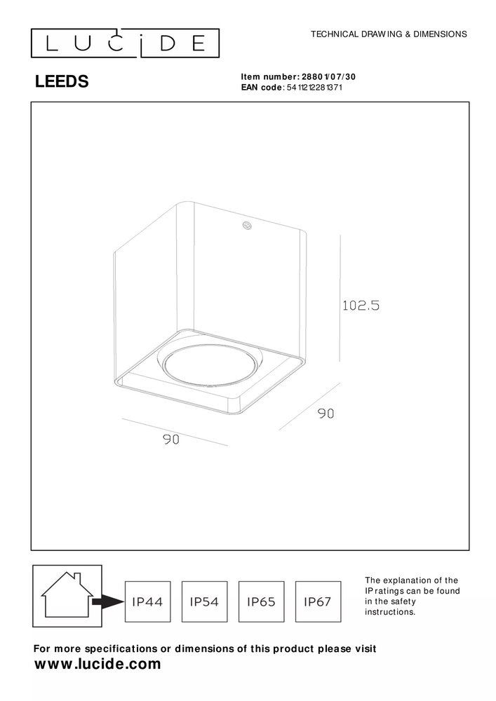 Lucide Lucide LEEDS - Plafonnière Buiten - LED - 1x9W 2700K - IP54 - Zwart