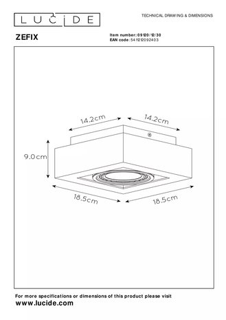 Lucide Lucide ZEFIX - Plafondspot - LED Dim to warm - GU10 - 1x12W 2200K/3000K - Zwart Lucide Lucide ZEFIX - Plafondspot - LED Dim to warm - GU10 - 1x12W 2200K/3000K - Zwart