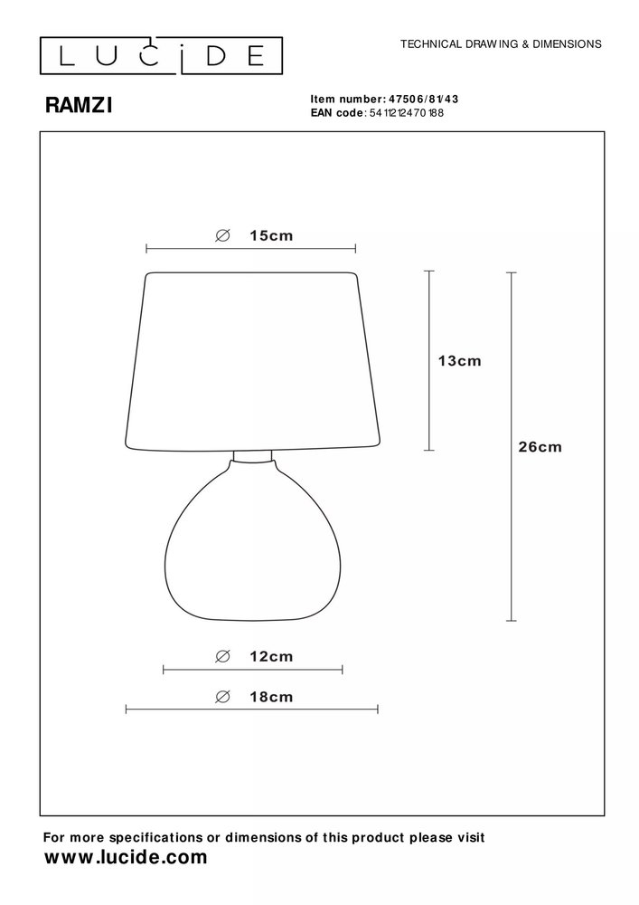 Lucide RAMZI - Tafellamp - Ø 18 cm - 1xE14 - Bruin Lucide RAMZI - Tafellamp - Ø 18 cm - 1xE14 - Bruin