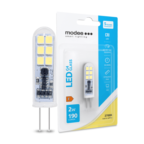 Modee OP=OP LED G4 - 2W 190lm - 2700K warm wit licht - 12V AC/DC Modee OP=OP LED G4 - 2W 190lm - 2700K warm wit licht - 12V AC/DC