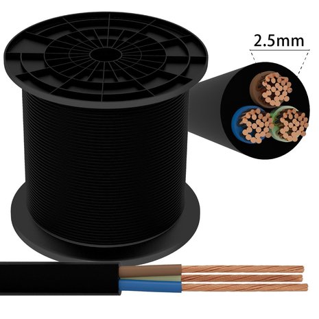 Aigostar Aansluitsnoer - 50m - 3x 2.5mm2 met zwarte mantel rond - H03VVH2-F 3G2.5 Aigostar Aansluitsnoer - 50m - 3x 2.5mm2 met zwarte mantel rond - H03VVH2-F 3G2.5