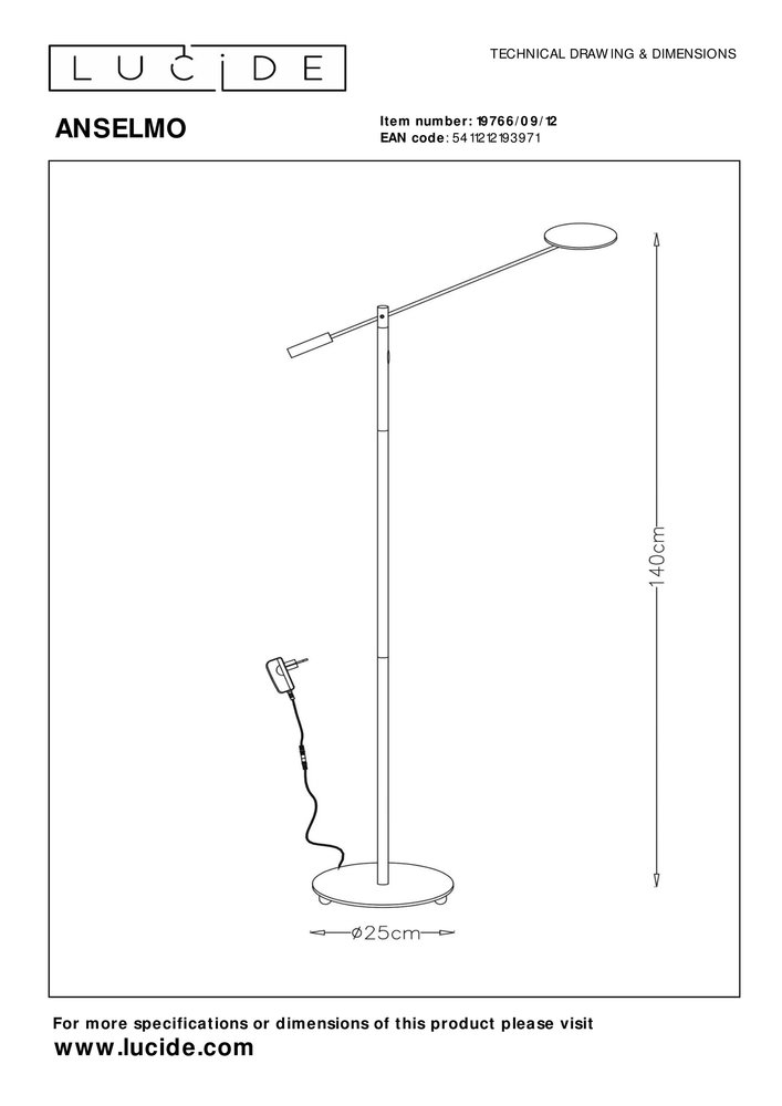 Lucide Lucide ANSELMO - Leeslamp - Ø 25 cm - LED Dimb. - 1x9W 3000K - Mat chroom Lucide Lucide ANSELMO - Leeslamp - Ø 25 cm - LED Dimb. - 1x9W 3000K - Mat chroom