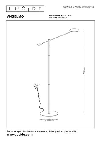Lucide Lucide ANSELMO - Leeslamp - Ø 25 cm - LED Dimb. - 1x9W 3000K - Mat chroom Lucide Lucide ANSELMO - Leeslamp - Ø 25 cm - LED Dimb. - 1x9W 3000K - Mat chroom