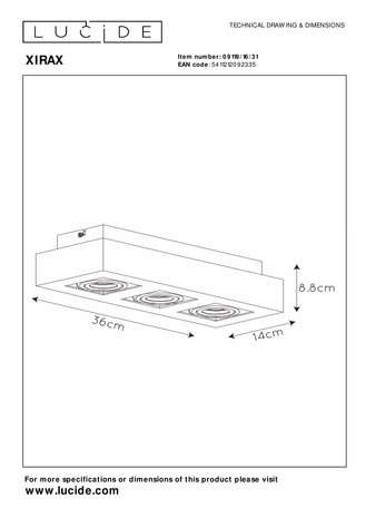 Lucide XIRAX - Plafondspot - LED Dim to warm - GU10 - 3x5W 2200K/3000K - Wit Lucide XIRAX - Plafondspot - LED Dim to warm - GU10 - 3x5W 2200K/3000K - Wit