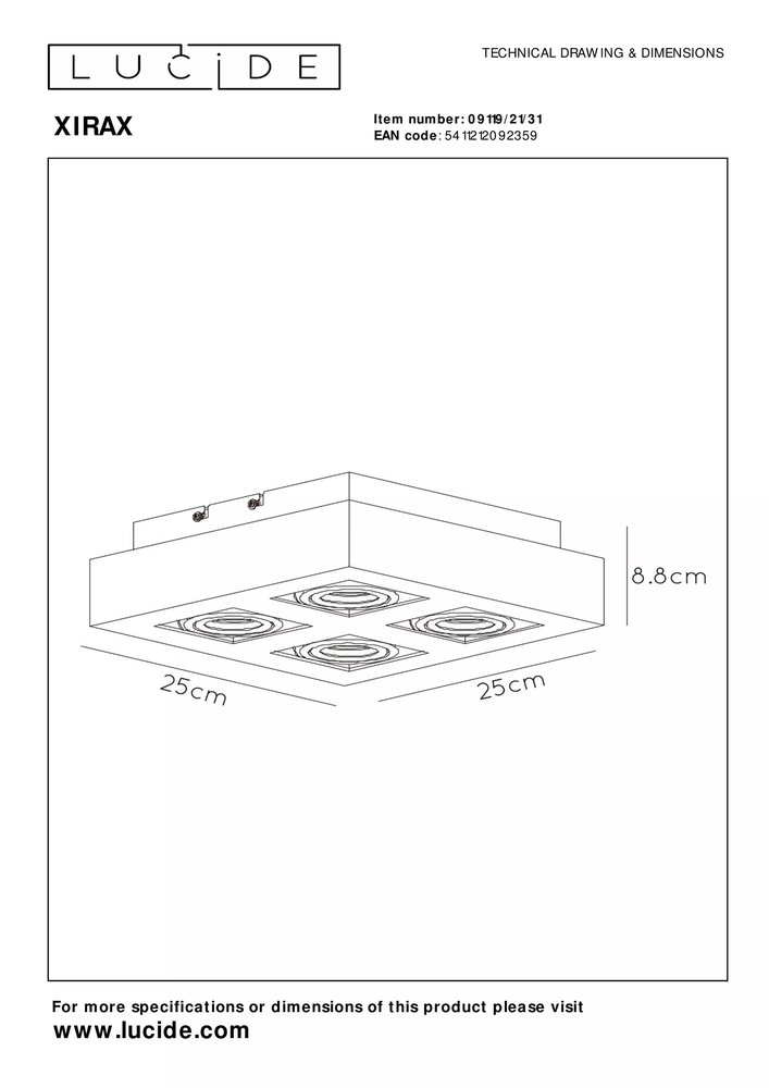 Lucide XIRAX - Plafondspot - LED Dim to warm - GU10 - 4x5W 2200K/3000K - Wit Lucide XIRAX - Plafondspot - LED Dim to warm - GU10 - 4x5W 2200K/3000K - Wit