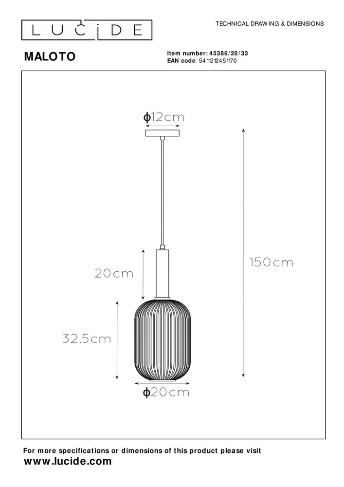 Lucide Lucide MALOTO - Hanglamp - Ø 20 cm - 1xE27 - Groen Lucide Lucide MALOTO - Hanglamp - Ø 20 cm - 1xE27 - Groen