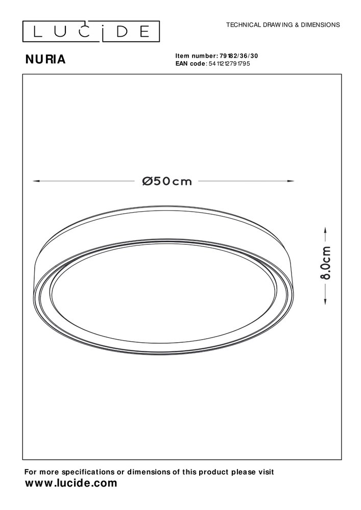 Lucide Lucide NURIA - Plafonnière - Ø 50 cm - LED Dimb. - 1x36W 2700K - 3 StepDim - Zwart Lucide Lucide NURIA - Plafonnière - Ø 50 cm - LED Dimb. - 1x36W 2700K - 3 StepDim - Zwart