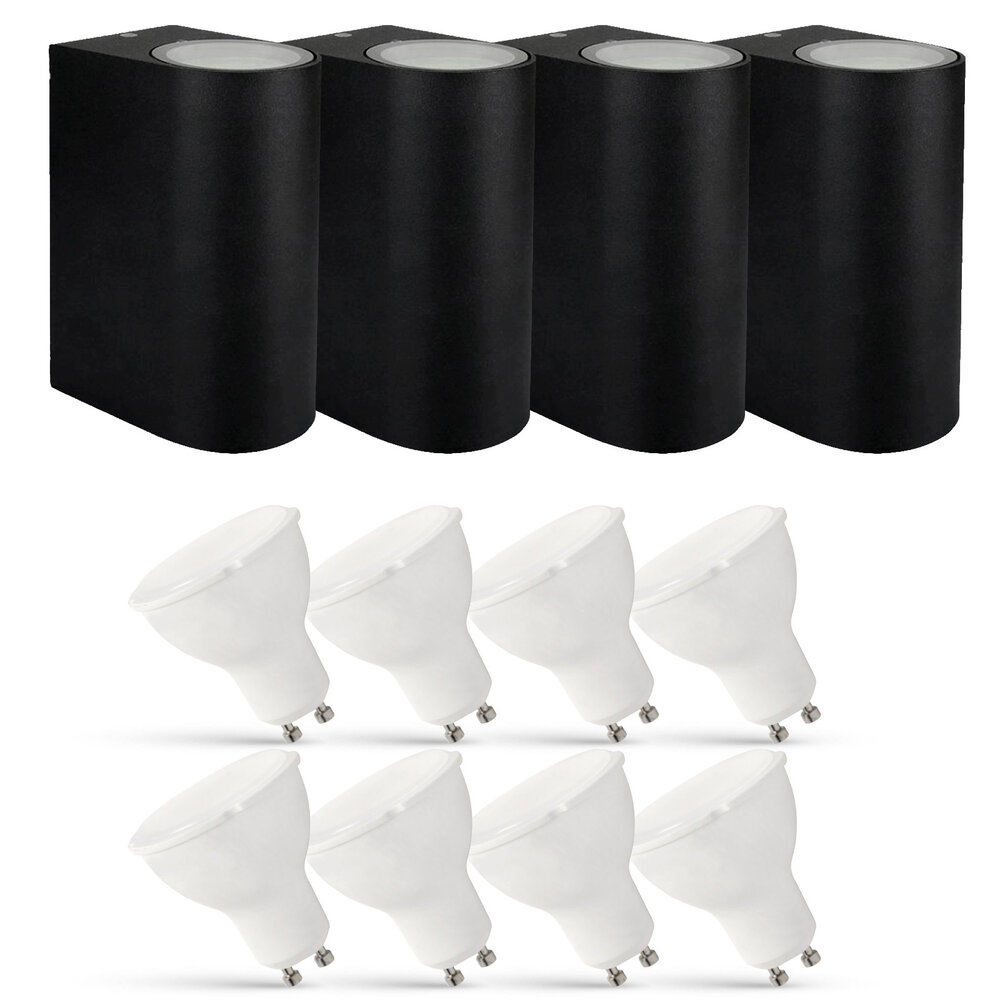 LCB Set van 4 LED Wandlamp Buiten - 8x 2,8W - 2700K - Zwart