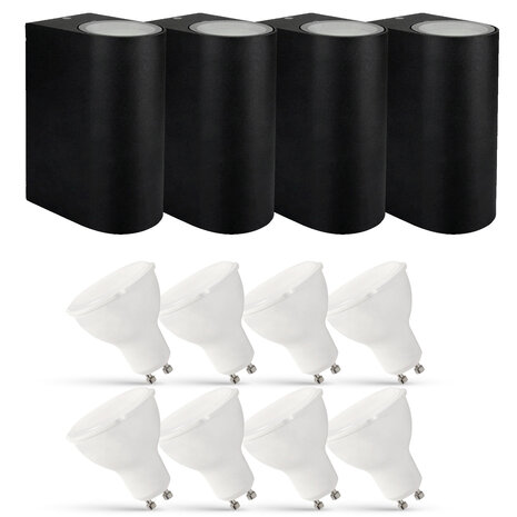 LCB Set van 4 LED Wandlamp Buiten - 8x 2,8W - 2700K - Zwart