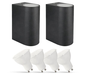 LCB Set van 2 LED Wandlamp Buiten - 4x 2,8W - 2700K - Antraciet LCB Set van 2 LED Wandlamp Buiten - 4x 2,8W - 2700K - Antraciet