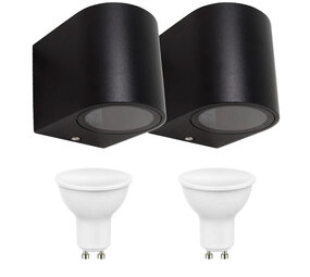 LCB Set van 2 LED Wandlamp Buiten - 2x 4W - 3000K - Zwart LCB Set van 2 LED Wandlamp Buiten - 2x 4W - 3000K - Zwart