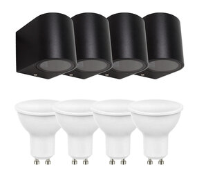 LCB Set van 4 LED Wandlamp Buiten - 4x 4W - 3000K - Zwart LCB Set van 4 LED Wandlamp Buiten - 4x 4W - 3000K - Zwart