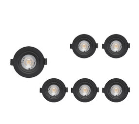 LCB Set van 6 LED inbouwspot Dimbaar - 5W vervangt 50W - 3000K - Kantelbaar - Zwart LCB Set van 6 LED inbouwspot Dimbaar - 5W vervangt 50W - 3000K - Kantelbaar - Zwart
