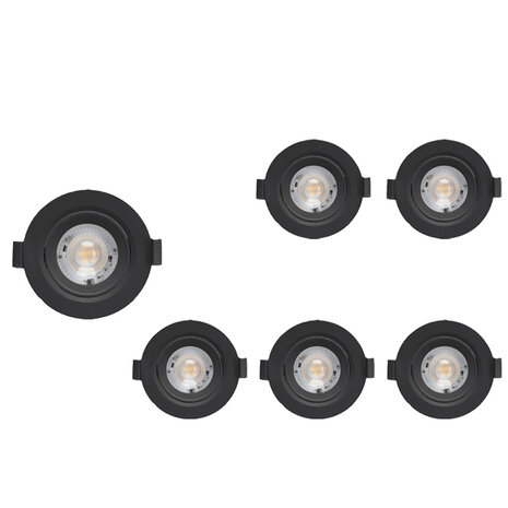 LCB Set van 6 LED inbouwspot Dimbaar - 5W vervangt 50W - 3000K - Kantelbaar - Zwart LCB Set van 6 LED inbouwspot Dimbaar - 5W vervangt 50W - 3000K - Kantelbaar - Zwart