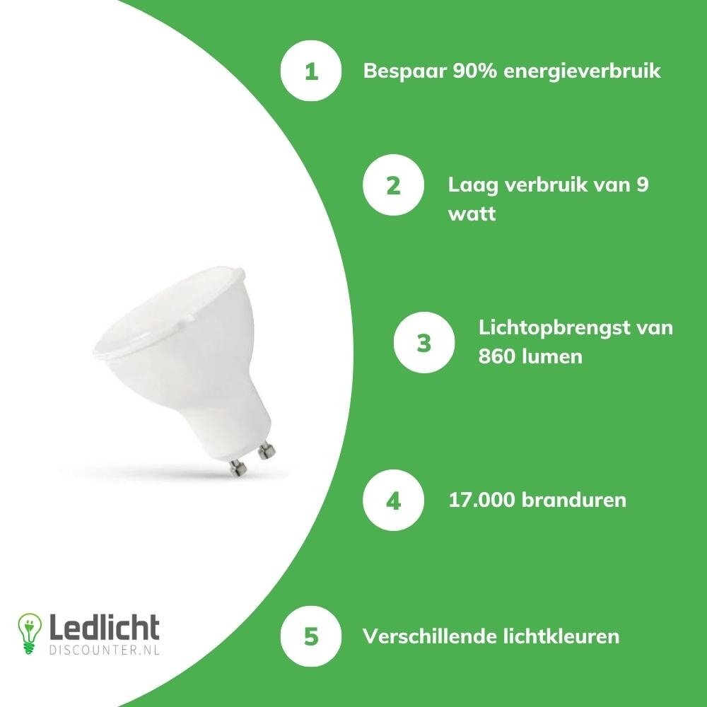 Spectrum LED spot GU10 - 9W - 6000K daglicht wit - vervangt 86-100W Spectrum LED spot GU10 - 9W - 6000K daglicht wit - vervangt 86-100W