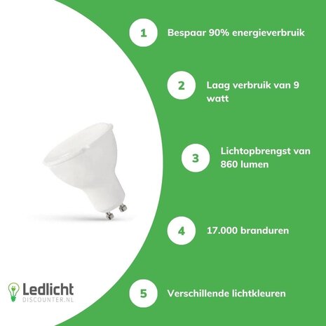 Spectrum LED spot GU10 - 9W - 6000K daglicht wit - vervangt 86-100W Spectrum LED spot GU10 - 9W - 6000K daglicht wit - vervangt 86-100W