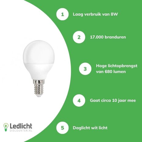 Spectrum LED lamp - E14 fitting - 8W vervangt 50-60W - Daglicht wit 6000K Spectrum LED lamp - E14 fitting - 8W vervangt 50-60W - Daglicht wit 6000K