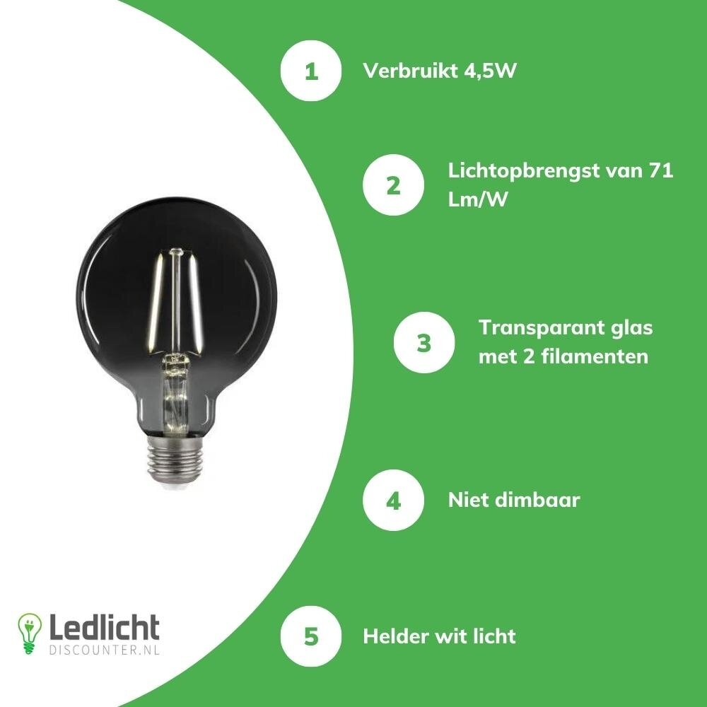 Spectrum LED Filament lamp Smoked glass E27 - G125 - 4,5W - 4000K helder wit licht - XL Globe Spectrum LED Filament lamp Smoked glass E27 - G125 - 4,5W - 4000K helder wit licht - XL Globe