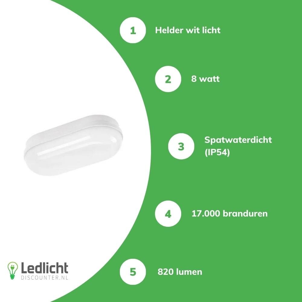 Spectrum LED Bulkhead opbouw lamp Ovaal IP54 - 8W 940Lm - 4000K 840 Koel Wit | 157x48MM  - 2 Jaar Garantie Spectrum LED Bulkhead opbouw lamp Ovaal IP54 - 8W 940Lm - 4000K 840 Koel Wit | 157x48MM  - 2 Jaar Garantie