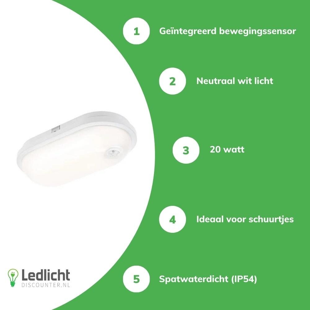 Spectrum LED opbouwlamp Ovaal met sensor - 20W 4000K - IP54 spatwaterdicht Spectrum LED opbouwlamp Ovaal met sensor - 20W 4000K - IP54 spatwaterdicht