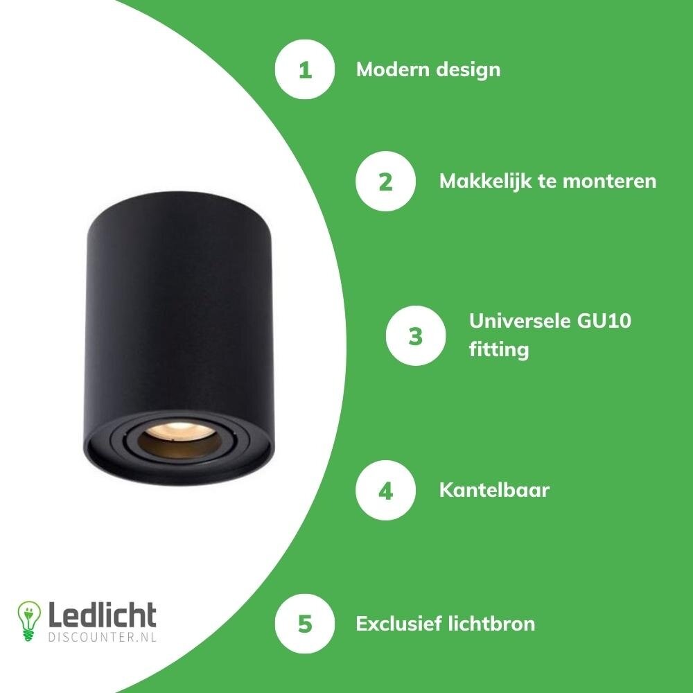 LCB LED plafondspot - Tube rond - Zwart - met GU10 fitting - kantelbaar - excl. LED spot LCB LED plafondspot - Tube rond - Zwart - met GU10 fitting - kantelbaar - excl. LED spot