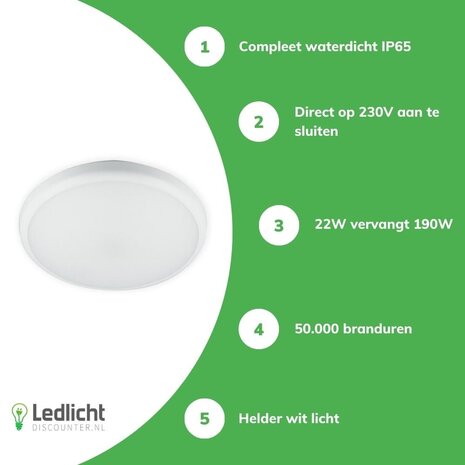 LED Line LED Bulkhead Lunar Wit 22W 1870lm - 840 Koel Wit | 300mm - IP65| 5 jaar garantie