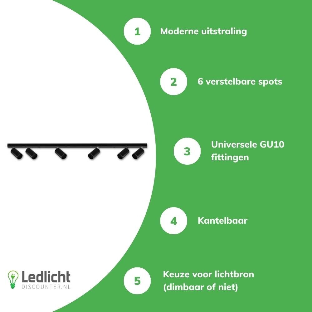 LCB LED plafondspot mat zwart - 6 verstelbare spots - GU10 aansluiting LCB LED plafondspot mat zwart - 6 verstelbare spots - GU10 aansluiting
