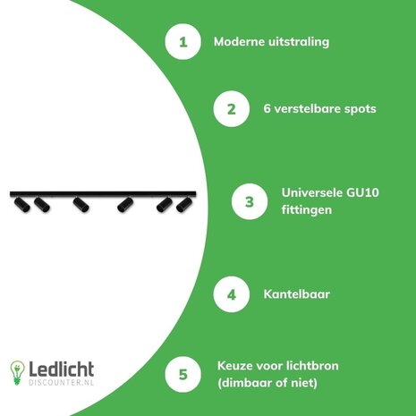 LCB LED plafondspot mat zwart - 6 verstelbare spots - GU10 aansluiting LCB LED plafondspot mat zwart - 6 verstelbare spots - GU10 aansluiting