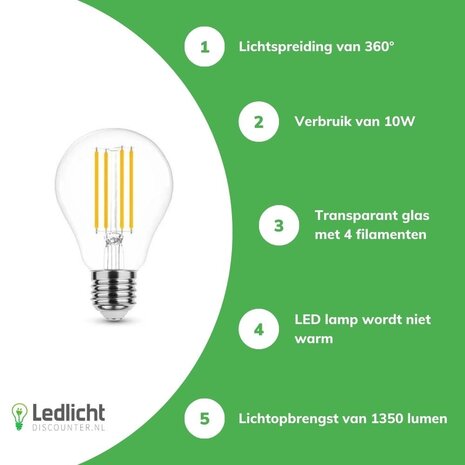 Modee LED Filament lamp dimbaar - E27 A67 10W - 2700K warm wit licht Modee LED Filament lamp dimbaar - E27 A67 10W - 2700K warm wit licht