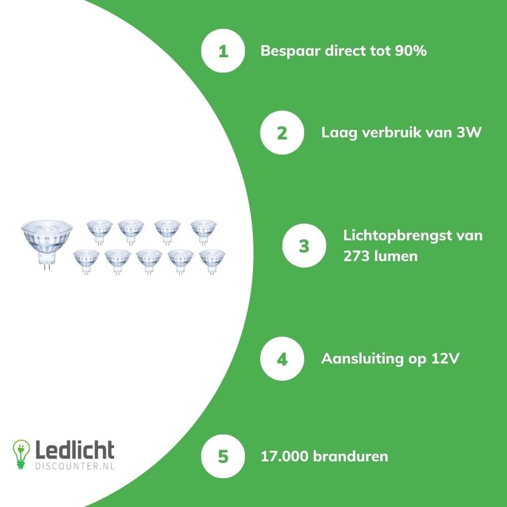 Voordeelpak 10 stuks - GU5.3 LED spots - 3W vervangt 25W - Lichtkleur optioneel Voordeelpak 10 stuks - GU5.3 LED spots - 3W vervangt 25W - Lichtkleur optioneel