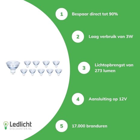 LCB Voordeelpak 10 stuks - GU5.3 LED spots - 3W vervangt 25W - Lichtkleur optioneel