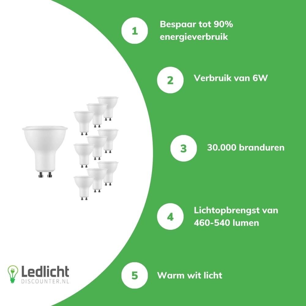 Spectrum Voordeelpak 10 stuks LED spots - GU10 fitting - 6W vervangt 45W - Lichtkleur optioneel Spectrum Voordeelpak 10 stuks LED spots - GU10 fitting - 6W vervangt 45W - Lichtkleur optioneel